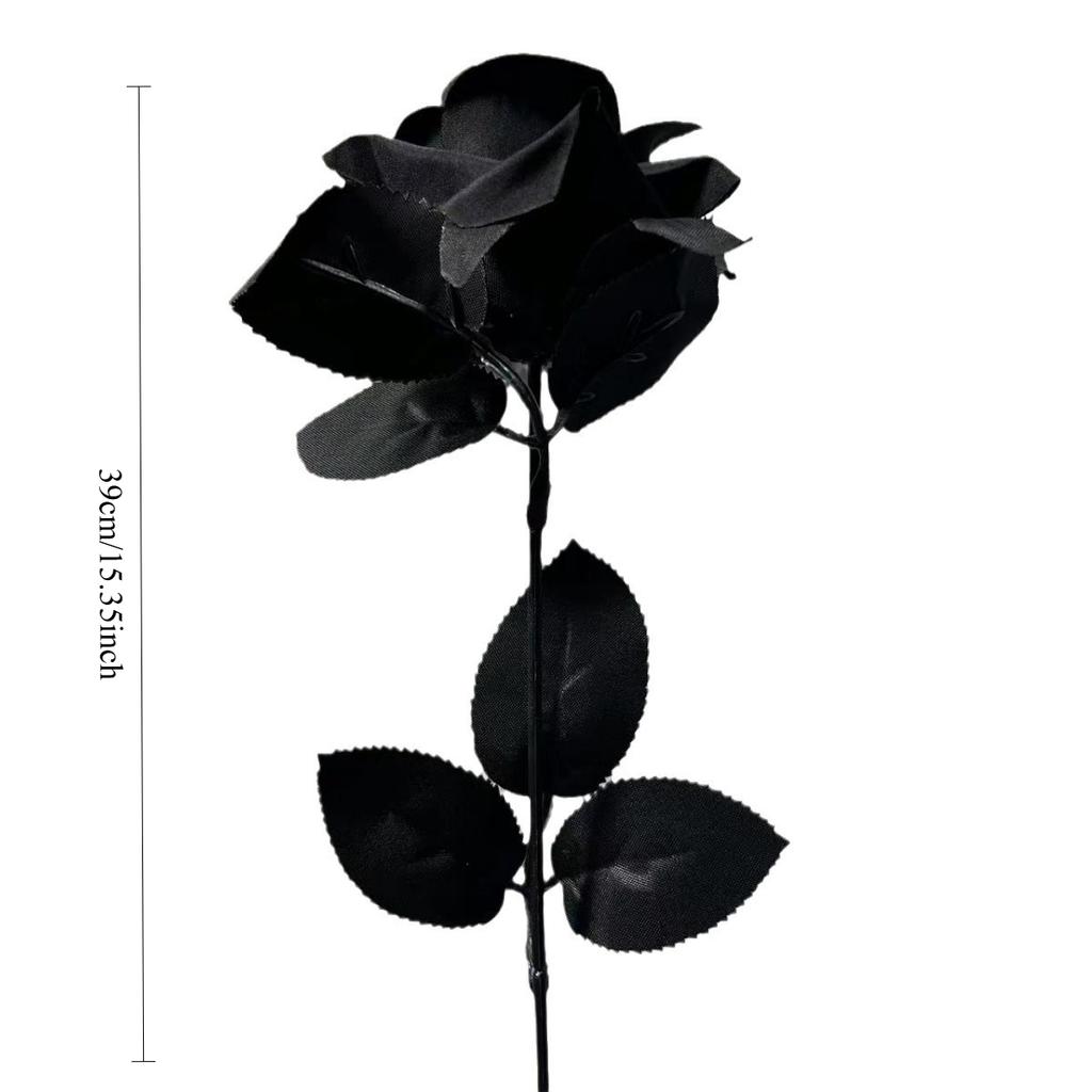 2-5PCS Simulation Black Single Rose Bouquet Dark Gothic Decoration Black Party Easter Halloween