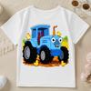 Boys' Short-Sleeve Spring/Summer/Autumn Cartoon Blue Tractor and Farm Chick Cute Print Children's Crew Neck Top