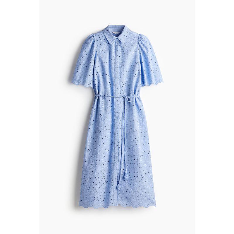 

Женское платье HM 2025 Лето Новая Мода Повседневное Ажурное Вышитое Платье-рубашка 1265571 Light Blue 150/76