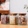 Square Embossed Glass Storage Jar Wood Lid Mason Jar Household Kitchen Storage Container  Nut