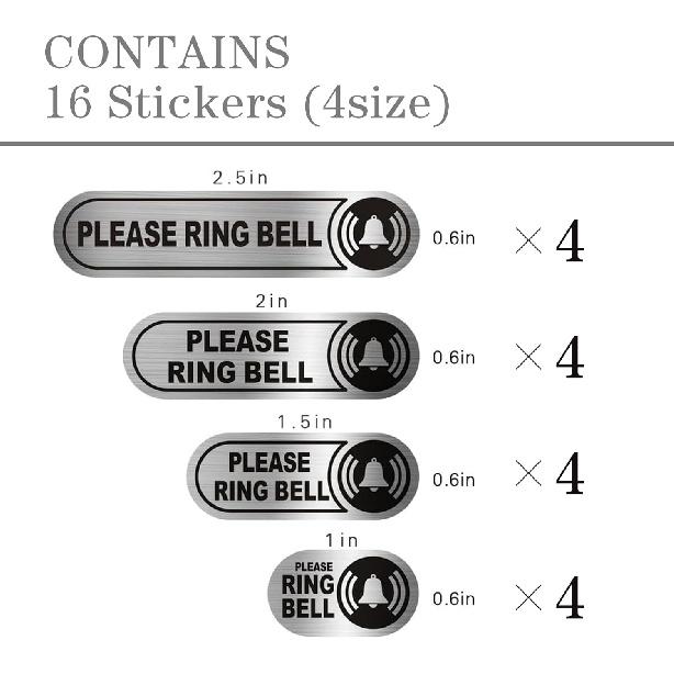 16pcs Doorbell Sign, 4 Sizes Tiny Please Ring Bell Sticker, Small Ring Bell Sign for Doorbell, 0.6in