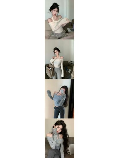 Autumn Winter Off-Shoulder Halter Knit Top for Women