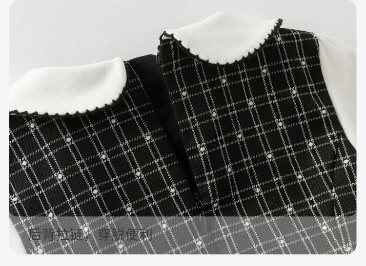 David Bella Children's Dress Autumn Dress Girls' Checkered Dress Baby Stylish Fake Two Skirts