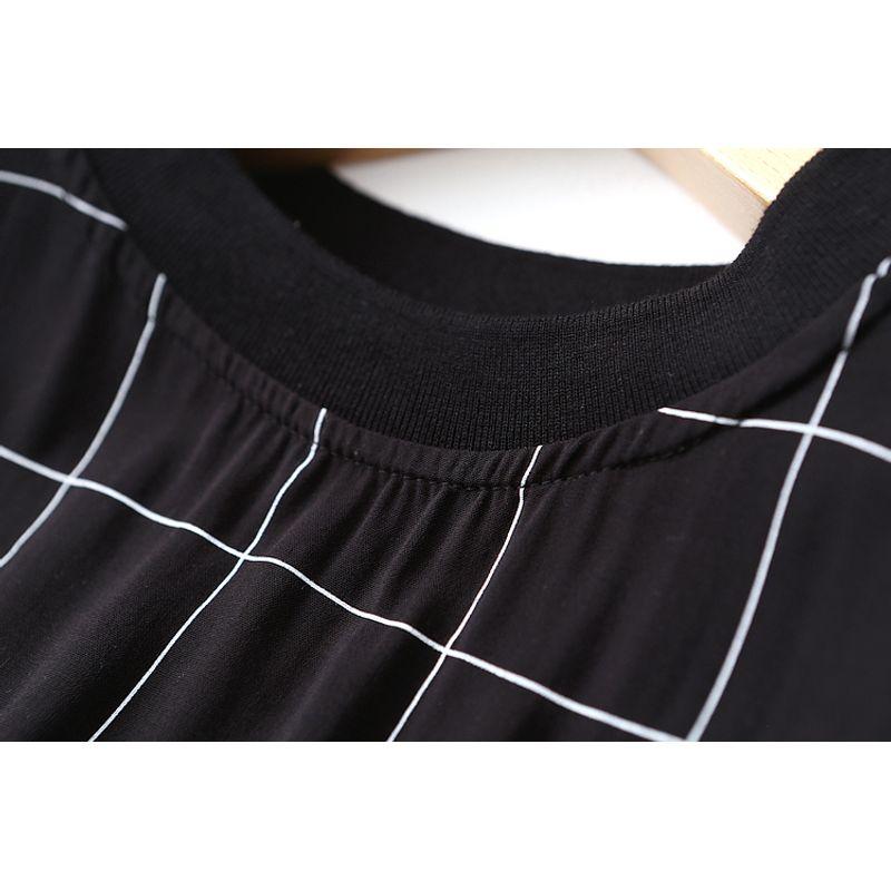 Foreign Trade Original Order Artsy Minimalist Thin Noil Poplin Dress Loose Slim Looking Short Sleeve Gingham Artificial Cotton Skirt Summer