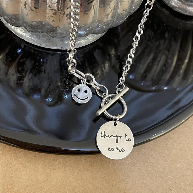 

Сплошное цветное ожерелье из титановой стали с выражением, свитер с надписью, ожерелье на ключице, хип-хоп, пара, студенческое повседневное ожерелье 21cm (included) -50cm (in серебряный