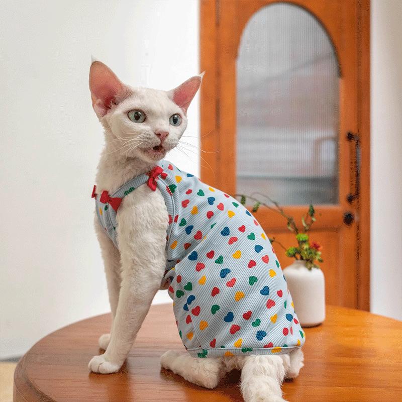 German cat clothes hairless cat Sphinx sling pit strip belly protection bow vest pet cat short sleeved cat