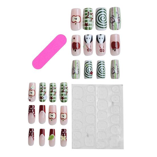 

1 Set Cartoon Fruit Dog Press on Nails Women Long French Tip Stick-on Fake Nails Full Cover Glue on False Nails DIY Manicure Supplies зелёный