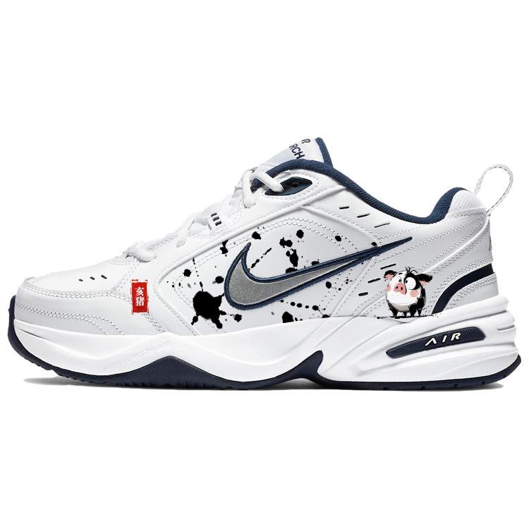 

Nike Air Monarch 4 Cushioning Slip Resistant Abrasion Resistant Low top Chunky Sneakers Unisex White Blue 415445-102(Team366-) 40.5
