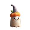 Handmade Felt Halloween Ghost Pumpkin with Wizard Hat Wool Felted Ghost Ornament for Halloween Home Shelf Desk Decor