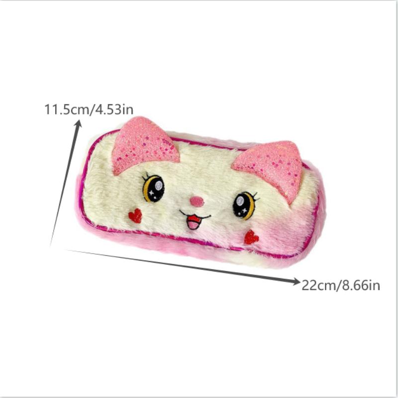 Cute Big Eyes Cat Animals Plush Pencil Cases Large Capacity Cosmetic Bags Portable Travel Storage Bag Student Stationery Gifts