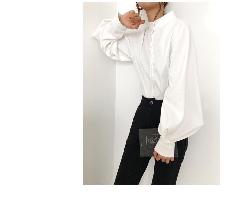 2025 Retro Hong Kong Style Stand-Up Collar Single-Breasted Lantern Sleeve Shirt