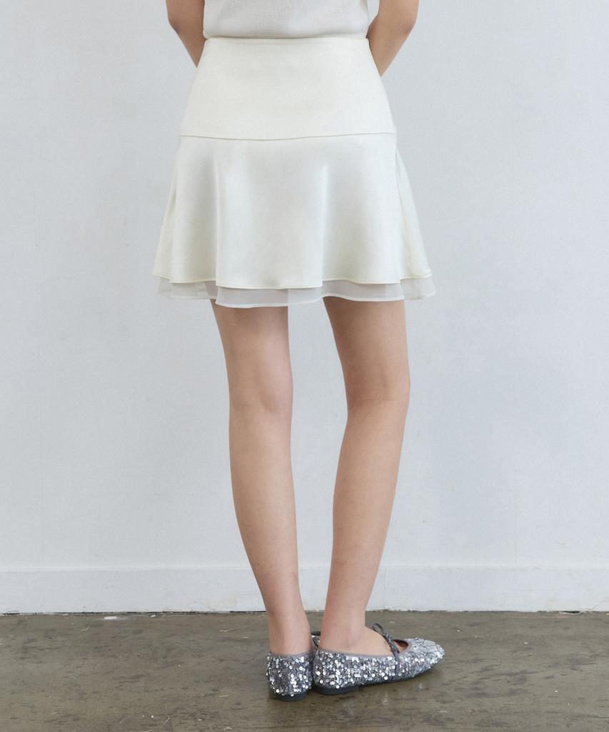 Adowl Satin Flare Layered Mini Skirt - Lemon