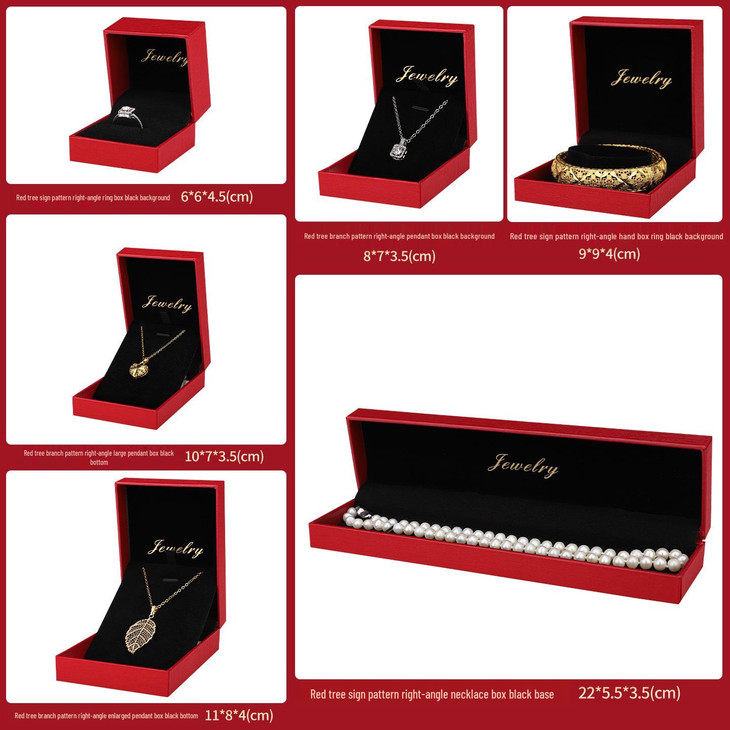 Red Black Tree Branch Pattern Jewelry Storage Box for Rings, Bracelets, Necklaces, and Large Pendants Ring Box - Red Tree Pattern, Black Background