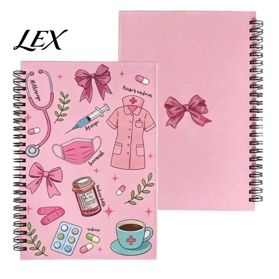 Medical School Supplies Themed Coil Notebook, Double Cover Design Thick Ink-proof Paper Doctor Office Notepad, Spiral Bound Journal for Nursing