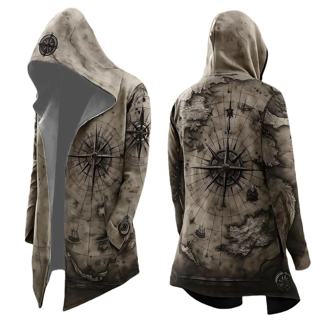 Men's Hooded Cape with Printed Pattern for Halloween Costume