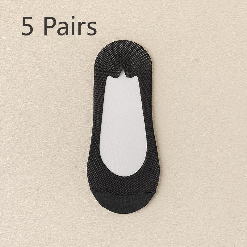 5 Pairs Boat Socks Women's Summer Thin Non-slip with Summer Single Shoe Ice Silk Shallow Mouth Invisible Socks