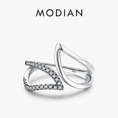 MODIAN 925 Sterling Silber Exquisiter Geometrischer Ring Für Frauen Funkelnder Klarer Zirkonia Partyringe Edlen Schmuck