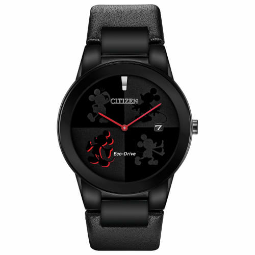 

CITIZEN DISNEY MICKEY MOUSE AU1069-06W Men s Analog Solar Watch with Black and Gray Leather Strap