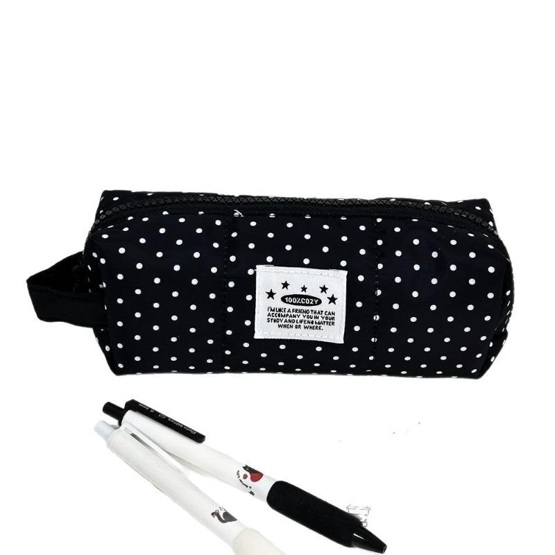 Waterproof Polka Dot Large Capacity Stationery Storage Bag Portable Zipper Pouch for Students Stationery Organization