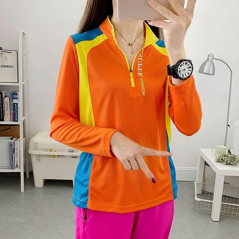 

Легкая и дышащая женская высокоэластичная спортивная футболка для походов и бега L оранжевый