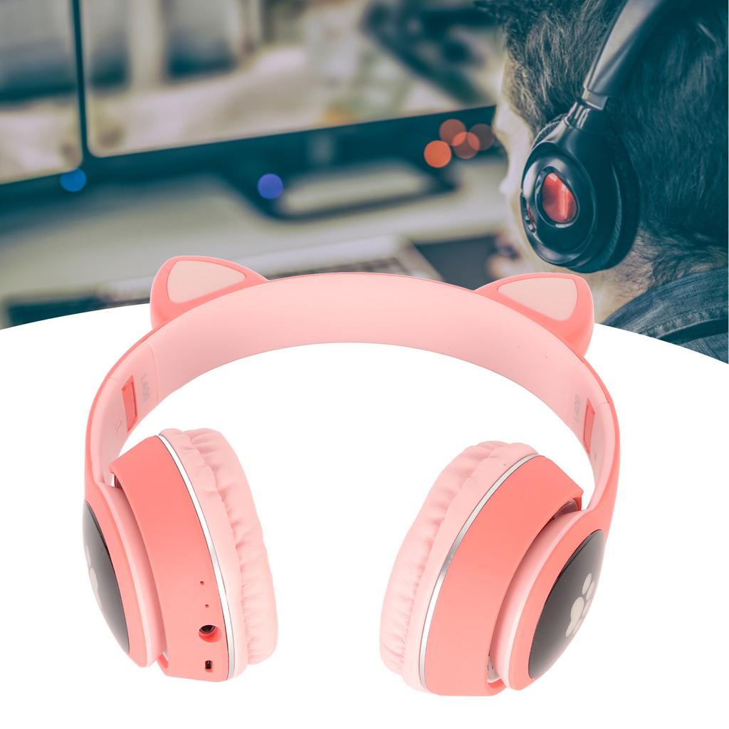 Cat Ear Gaming Headset Bluetooth Support Small Memory Card LINEIN Mode Gaming Headphone with LED Mic
