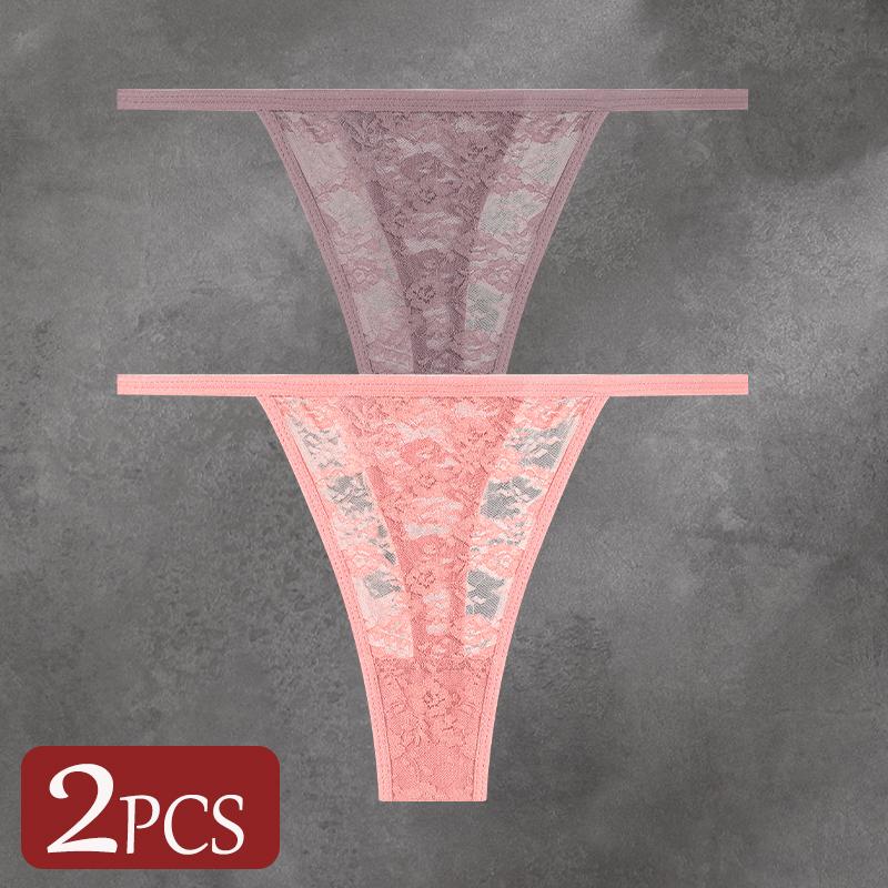 FINETOO 2 Stück/Set Damenunterwäsche Spitze Durchsichtige Unterhosen Sexy Atmungsaktiv Ausgeschnitten G-String Tanga Damen Niedrige Taille Sexy Dessous