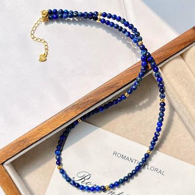 Srebro 925 Retro Naturalne Koraliki Dziecięce Lapis Lazuli Czucie Projektu Łańcuszek na Szyję