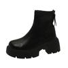 Plataforma Botines de Tobillo para Mujer Tacones Medios Gruesos Cuero Zapatos de Moda Tendencia 2025 Invierno Clásico Bomba Gótica Motocicleta Botas De Mujer