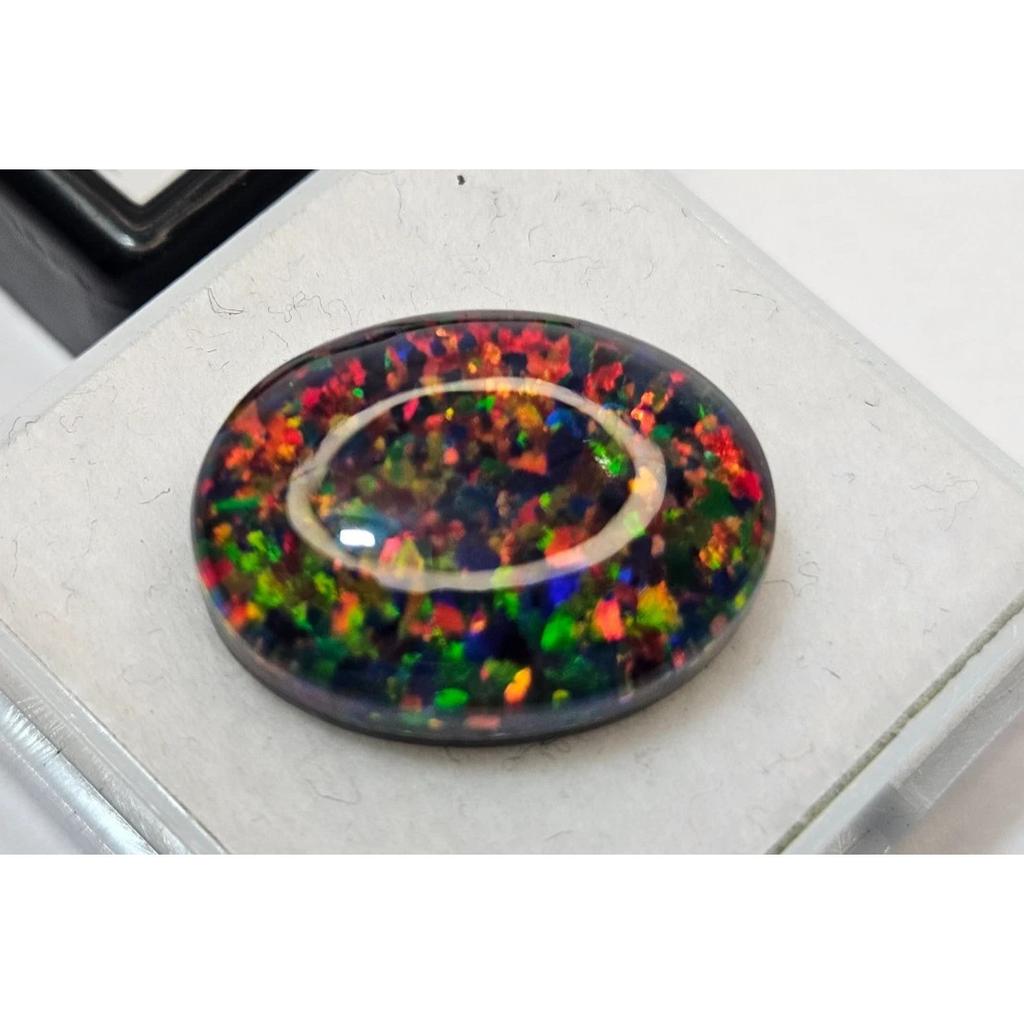 Natural Australian Black Fire Opal Oval Cabochon 6-7 Ct Fabulous Loose Gemstone