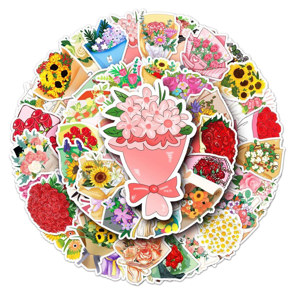 50-Sheet Fresh Flower Bouquet Cartoon Plant Journal Stickers for Scenery Decoration
