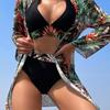 Huludao 2024 Slimming Women's European & American High-Waisted Three-Piece Swimsuit Set