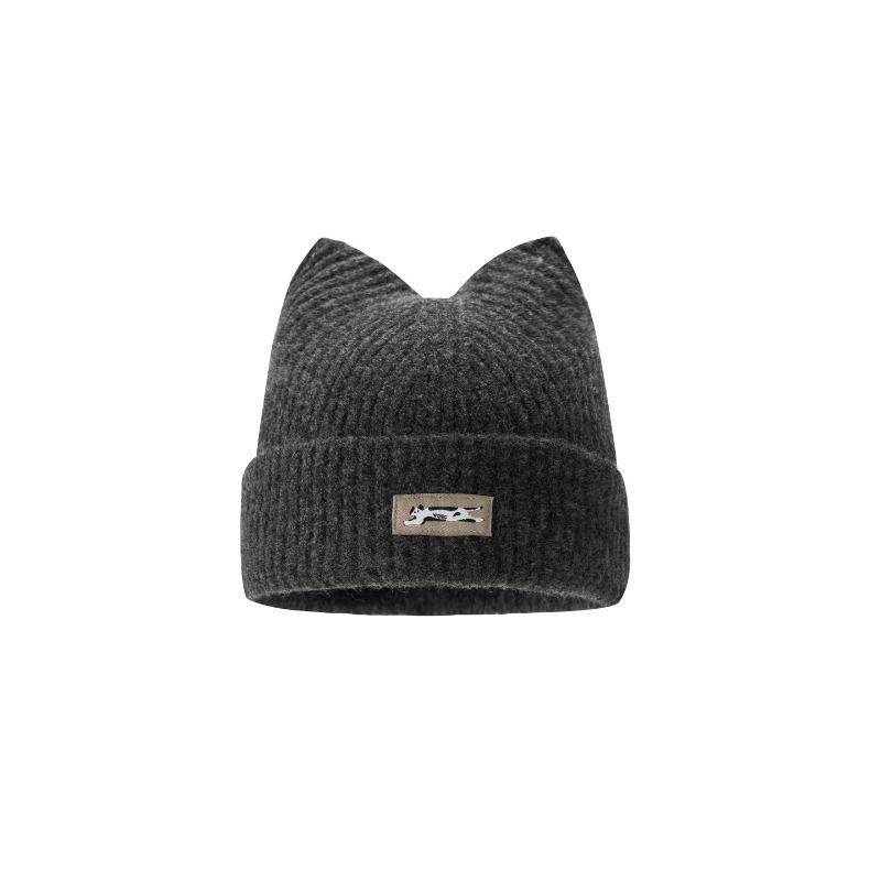 New cute cat ear wool hat women's autumn and winter warm versatile face small sticker knitted ear hat