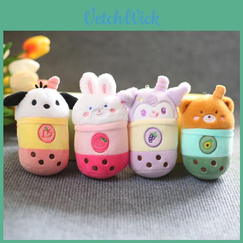 Cute Panda Milk Tea Cup Keychain Plush Toy Couple Bag Pendant Rabbit Stuffed Animal Gift