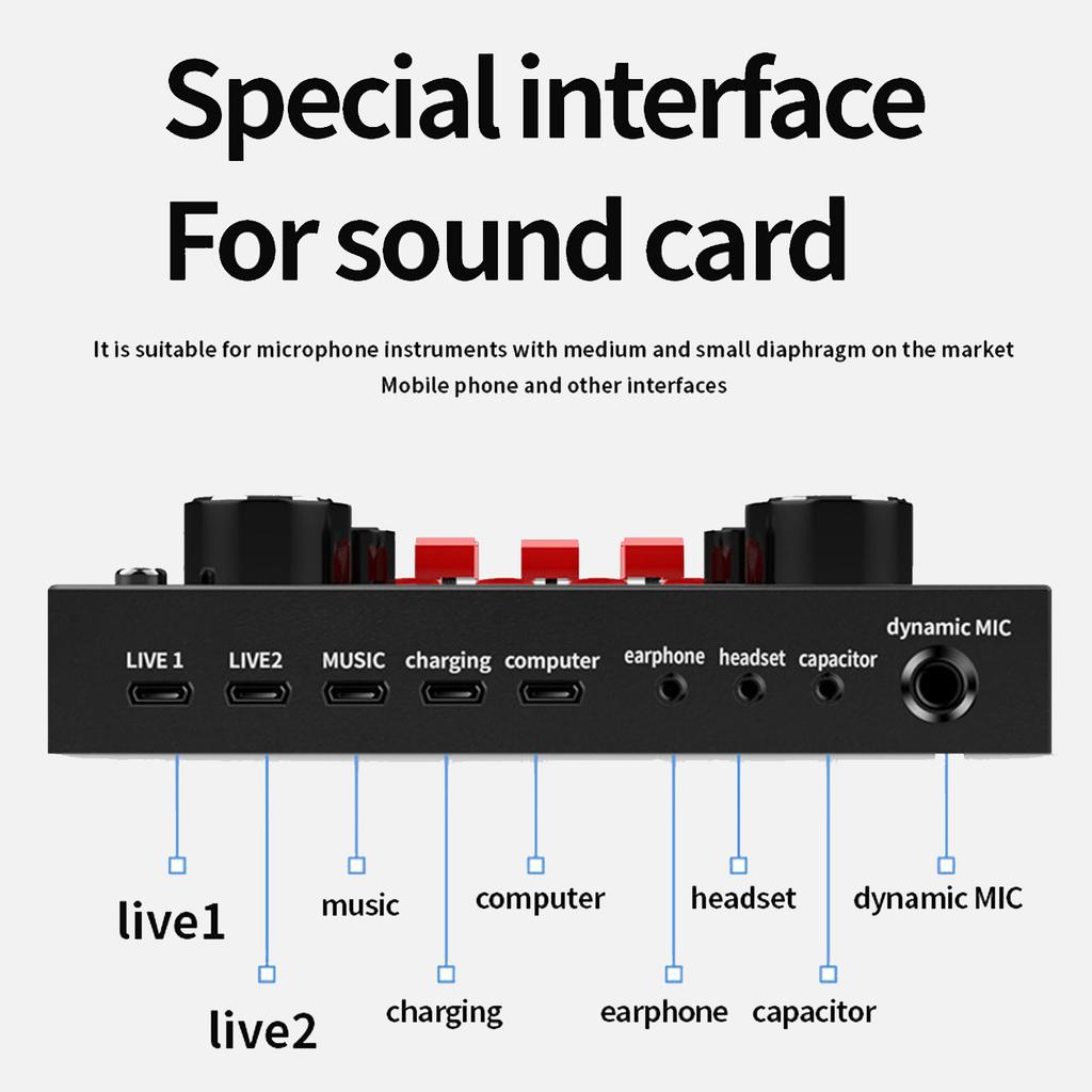 Bluetooth Live Sound Card 8 Modes Voice Changer Sound Mixer Board with 16 Sound Effects for Karaoke Live Streaming Black