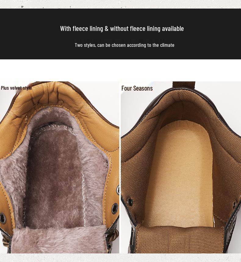 Men's Plus Size Handmade Leather High-Top Winter Boots with Velvet Lining