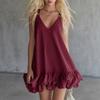 Elegant Ruffled Hem Splicing Party Dress V-neck Sleeveless Fashion Summer A-line Dress Loose Sweet Women's Casual Solid Color Mini Camisole Dresses