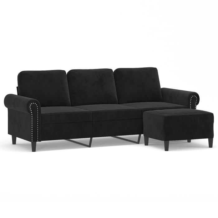 VidaXL Canapé à 3 places avec repose-pieds Noir 180 cm Velours, canapé, canapé avec repose-pieds, canapé trois places, 3201220