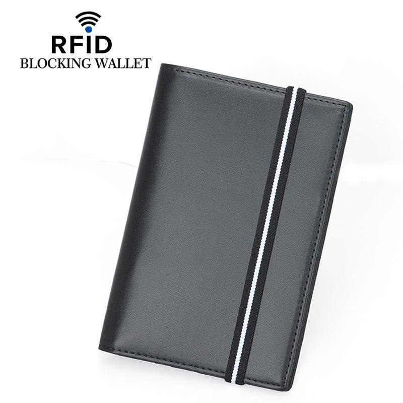 

2020 RFID Passport Holder, Cowhide Leather with Elastic Band, Multi-Card Slots, ID & Document Cover