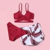 3Pcs/Set Swimsuit Set Sling V-Neck Bra Mid-rise Swimming Briefs Set Solid Color Bikini