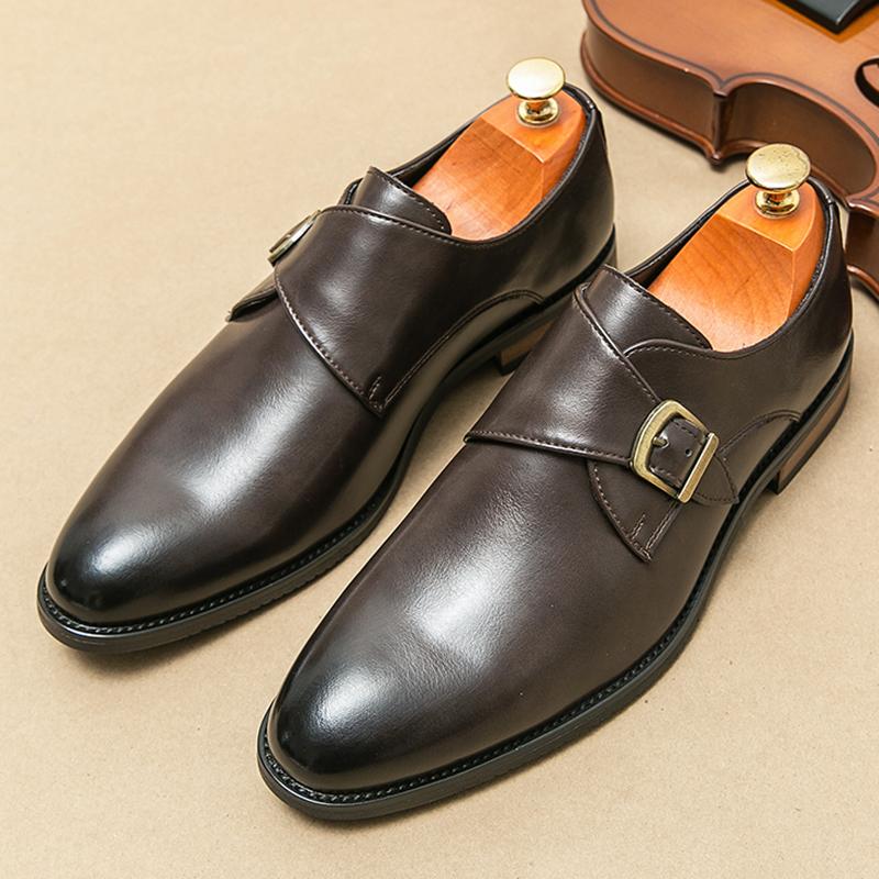 New Fashion Men Pointed Black Brown Dress Business Suit Casual Shoes Monk Strap Loafers Party Wedding Dress Homecoming Footwear
