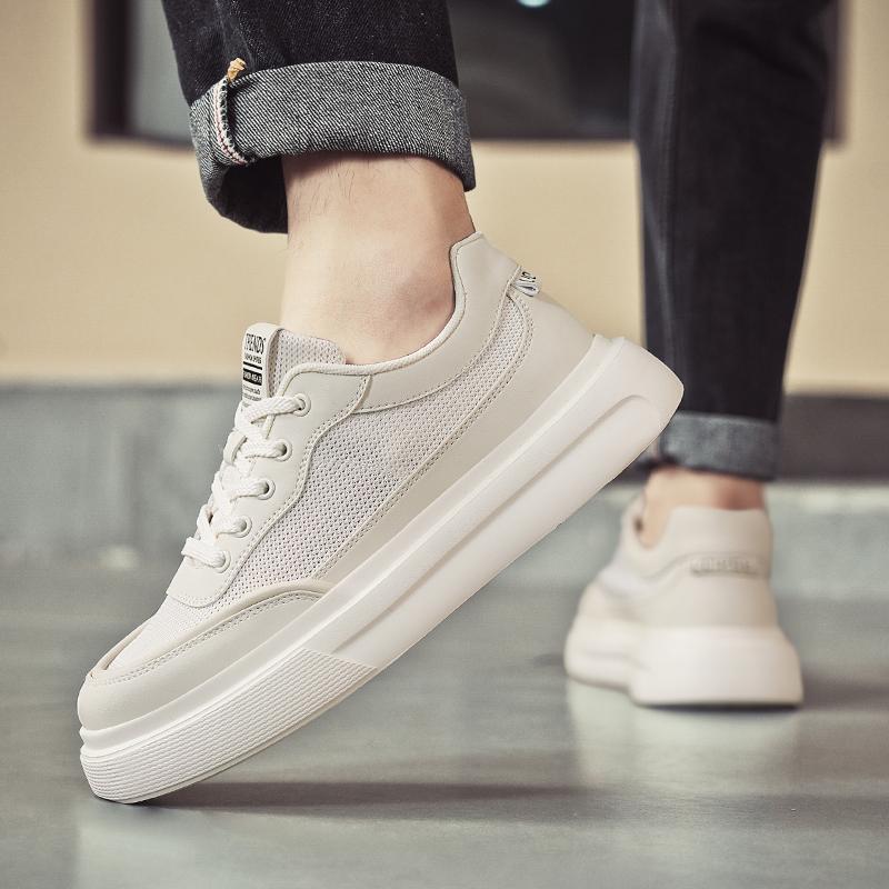 Men's Thick Sole Anti Slip Outdoor Casual Shoes Fashion Lace Up Oxford Board Shoes Simple Leather Walking Shoes