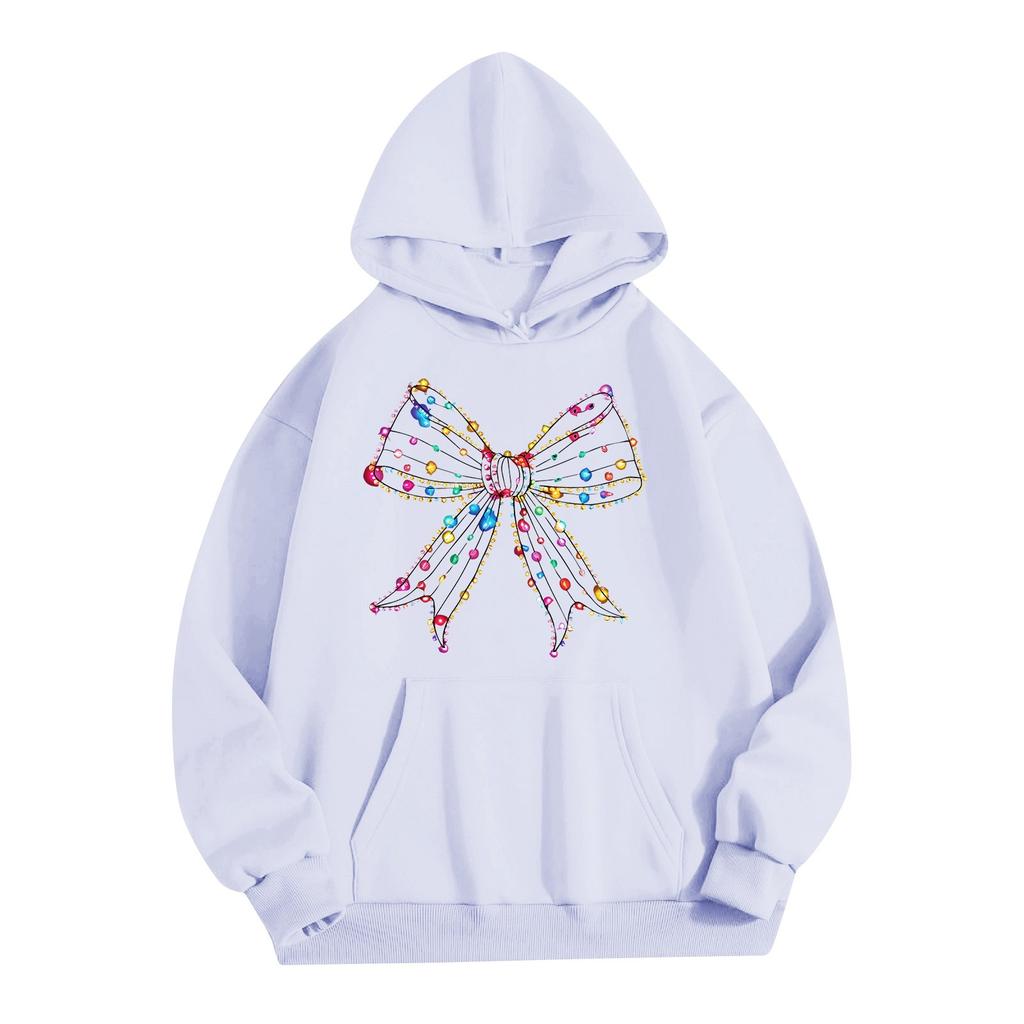 Damen Kapuzenpullover mit Rundhalsausschnitt, langen Ärmeln, bedrucktem Oberteil und einfarbiger Kapuzenpullover