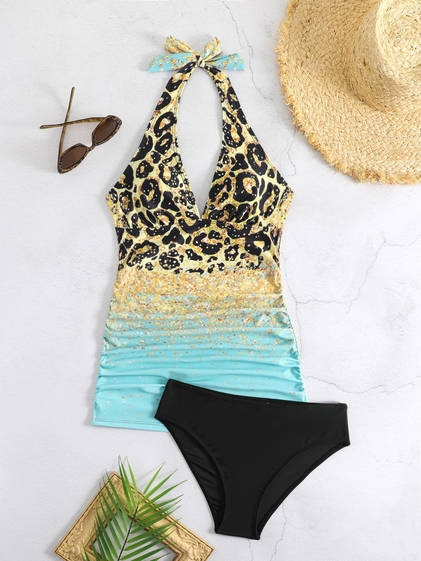 

Женская пляжная одежда Летний танкини Цельный купальник Раздельный купальник бикини Танкини XXL жёлтый