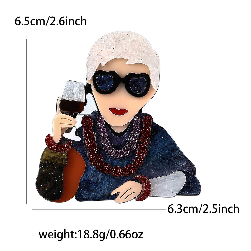 Design Fashion Acrylic Granny Brooch Personality Creative Women'S Suit Cardigan Corsage Accessories Pin