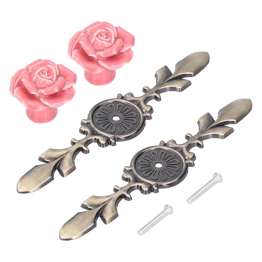 2 Zestawy Gałka Meblowa Róża Kwiatowa Ceramiczny Uchwyt do Szuflady Szafy na Meble Kuchenne