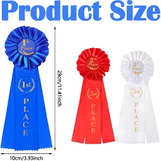 3PCS Award Ribbon Rosette Set, Blue Red White Participation Ribbon 1st 2nd 3rd Place Ribbons Ribbon Rosette Award Ribbons for Winners Spelling Bee