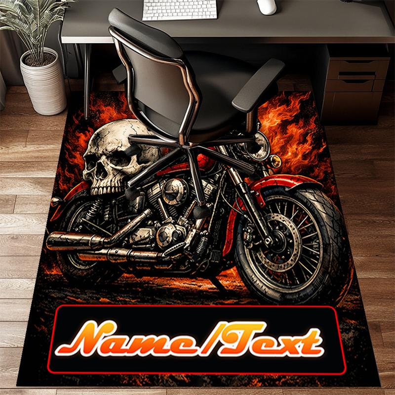1PC Custom Name Skull Motorcycle Flames Theme Floor Mat Ideal for Living Room, Game Rooms, Office, Bedroom,Floor Mat Playful Design