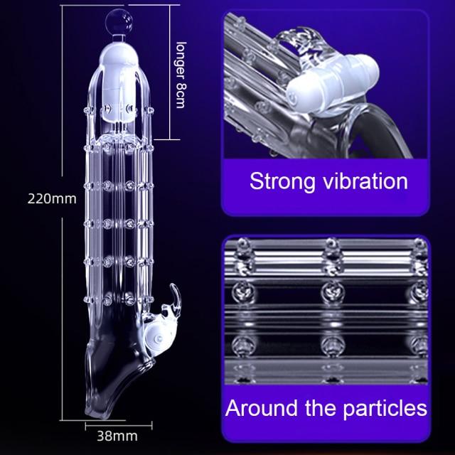 Highly Elastic Crystal Condom Reusable Penis Extender Sleeve Delay Ejaculation Penis Enlargement Intimate Goods Sex Toys For Men
