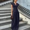 Women Striped Sleeveless V Neck Wide Leg Pants Set Elegant Button Up Top with Pants