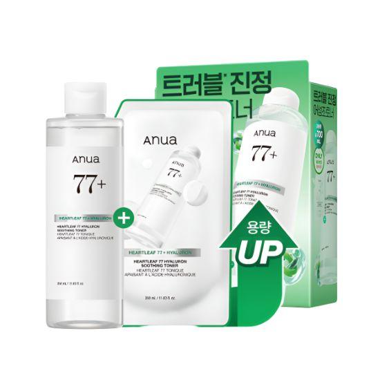 Anua Heartleaf 77 Hyaluron Soothing Toner Set Hydrating Korean Facial Toner 350ml + 350ml Refill